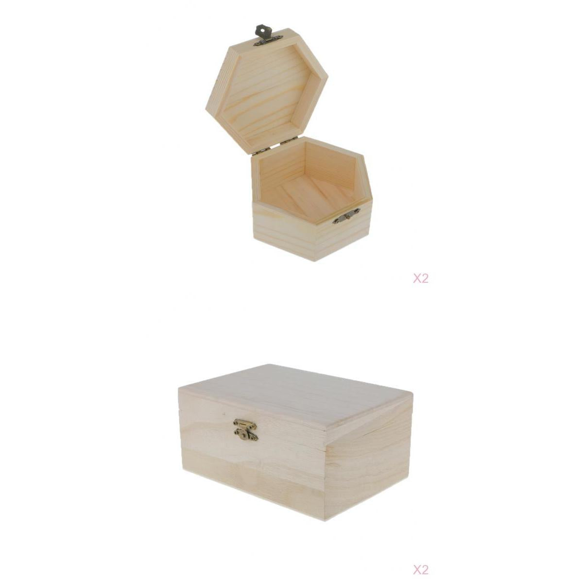 4pcs Set Unpainted Plain Wooden Jewelry Box Trinket Gift Box Keepsake