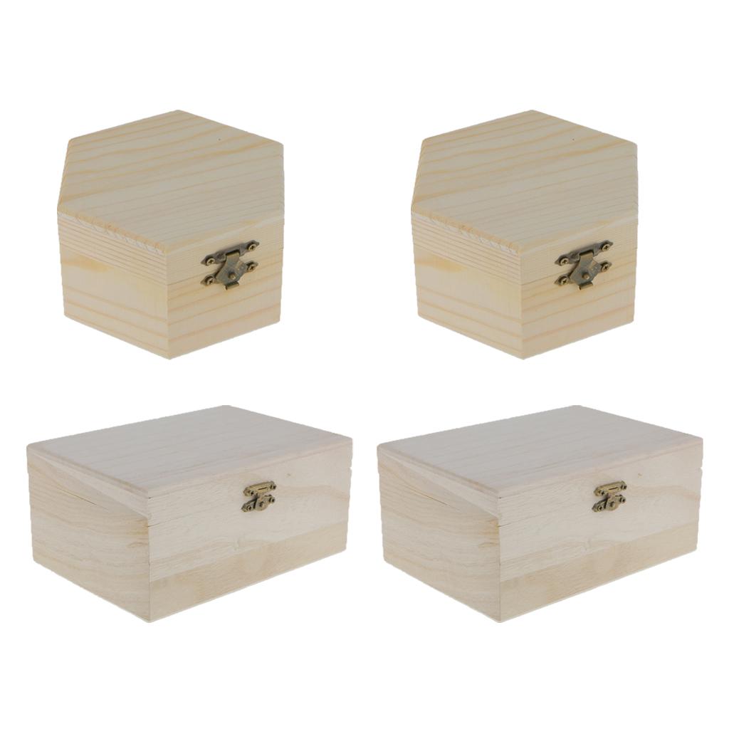 4pcs Set Unpainted Plain Wooden Jewelry Box Trinket Gift Box Keepsake