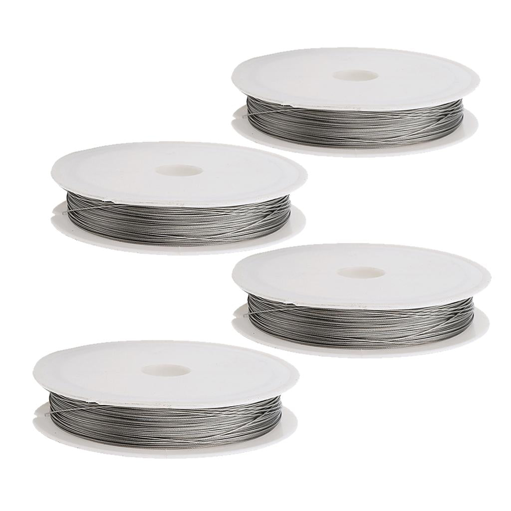 4 Rolls of Stainless Steel Tiger Tail Beading Wire Cord 0.35/0.38/0.45/0.5mm