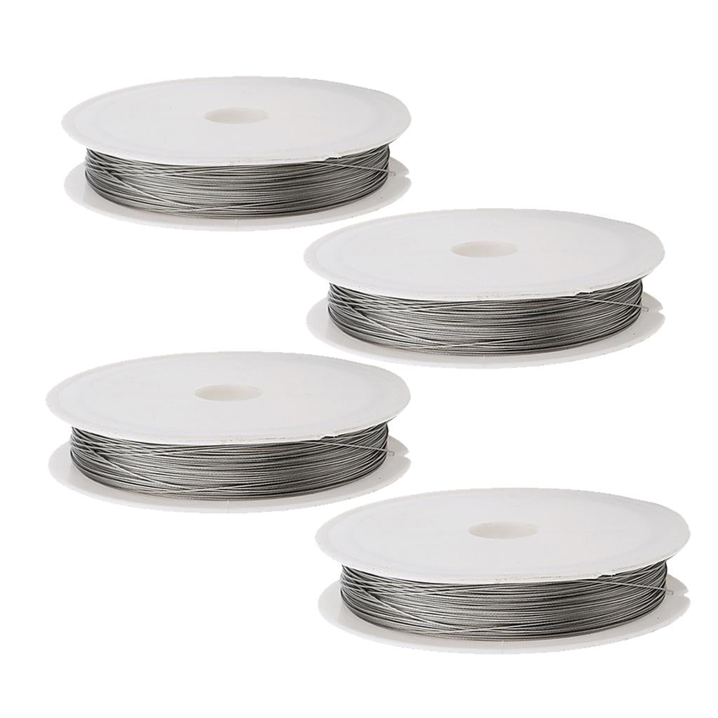 4 Rolls of Stainless Steel Tiger Tail Beading Wire Cord 0.35/0.38/0.45/0.5mm