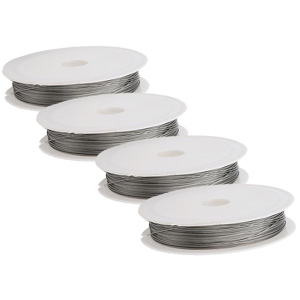 4 Rolls of Stainless Steel Tiger Tail Beading Wire Cord 0.35/0.38/0.45/0.5mm