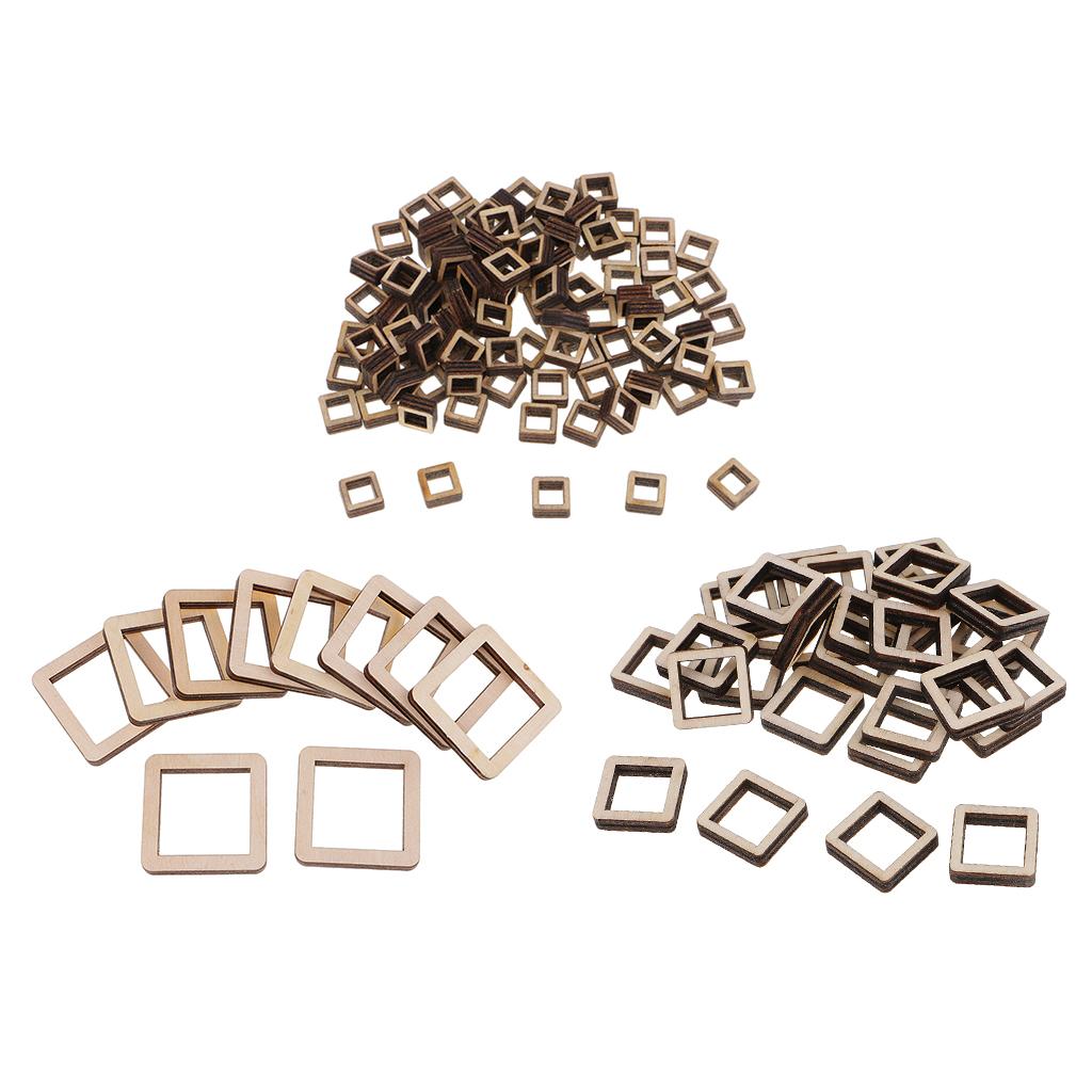 140 Pieces Unfinished Wood Hollow Square Wooden Pieces for Craft 10/20/40mm