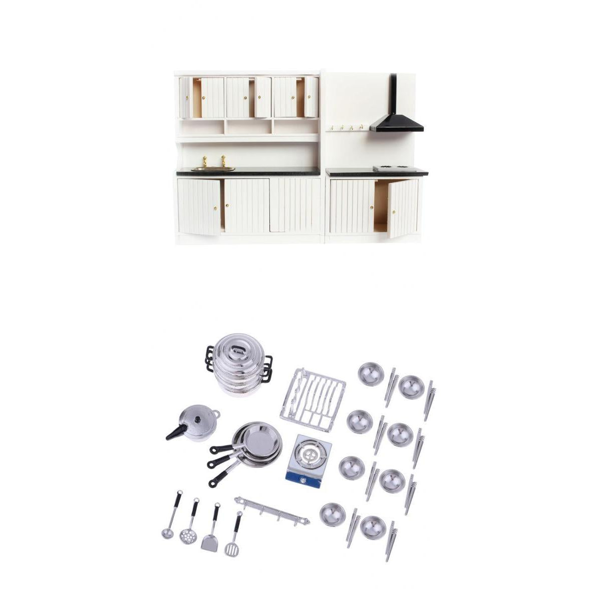 1/12 Dollhouse Miniature Kitchen Furniture Kit with Kitchenware Cookware Set