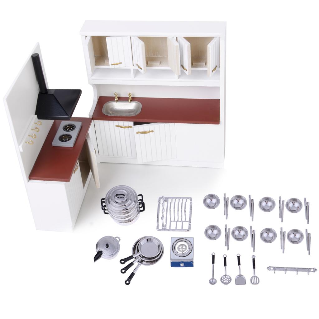 1/12 Dollhouse Miniature Kitchen Furniture Kit with Kitchenware Cookware Set