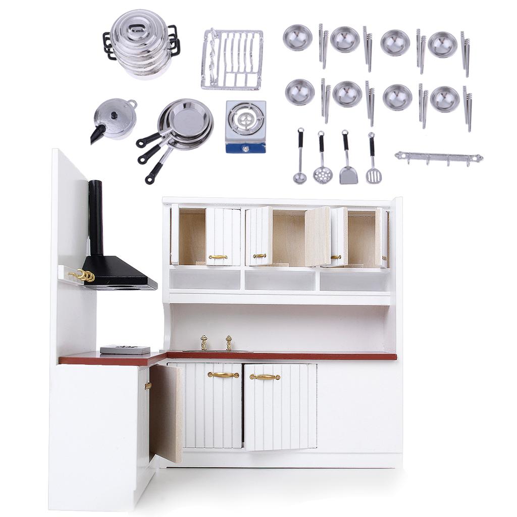 1/12 Dollhouse Miniature Kitchen Furniture Kit with Kitchenware Cookware Set