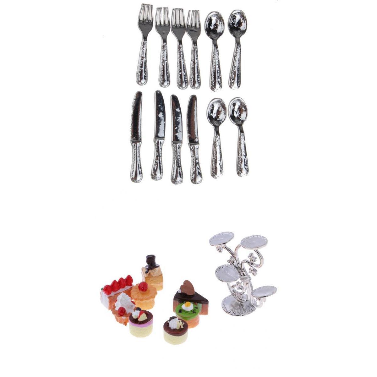 1:12 Miniature Cake Fruit Stand with Tableware Dollhouse Kitchen Accessories