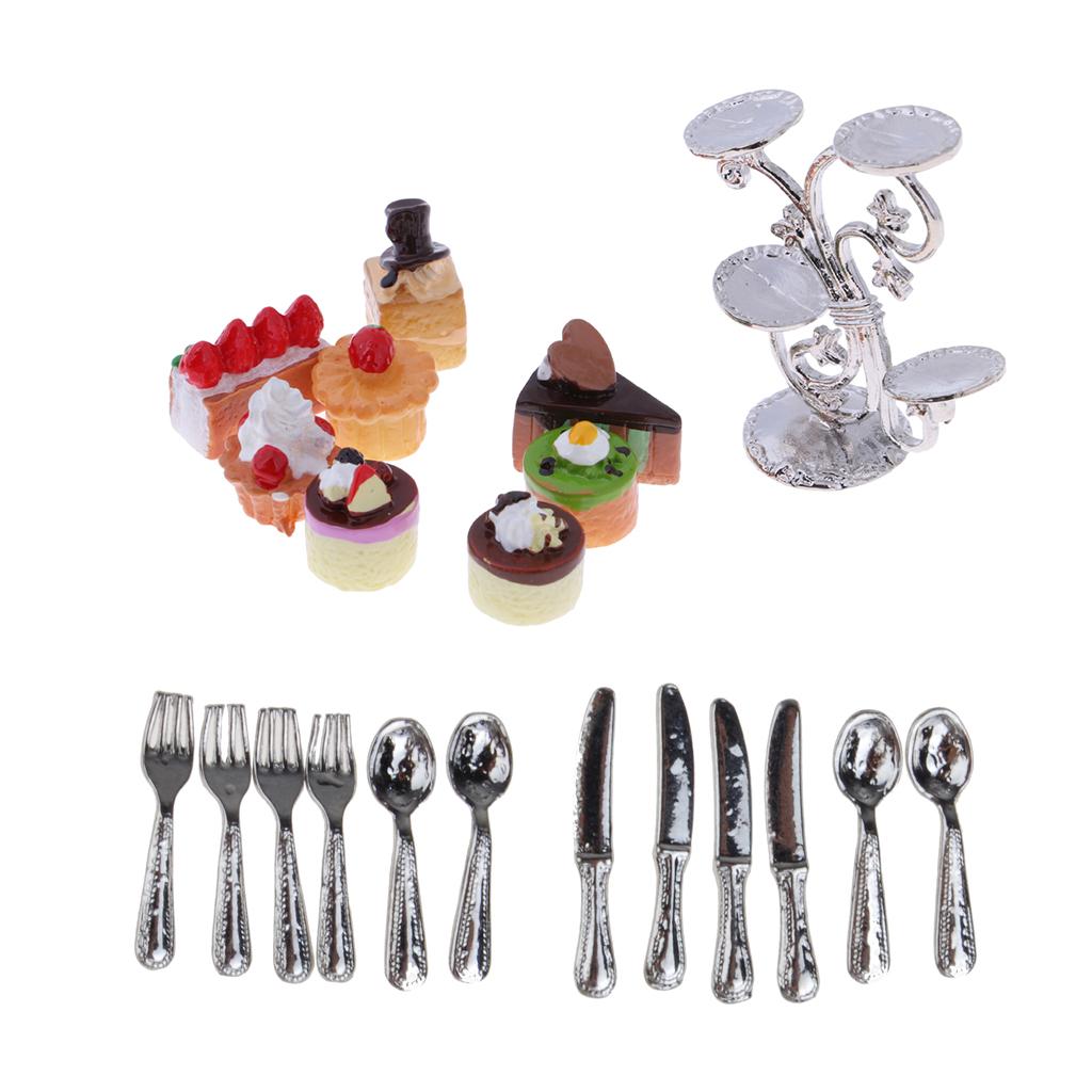 1:12 Miniature Cake Fruit Stand with Tableware Dollhouse Kitchen Accessories