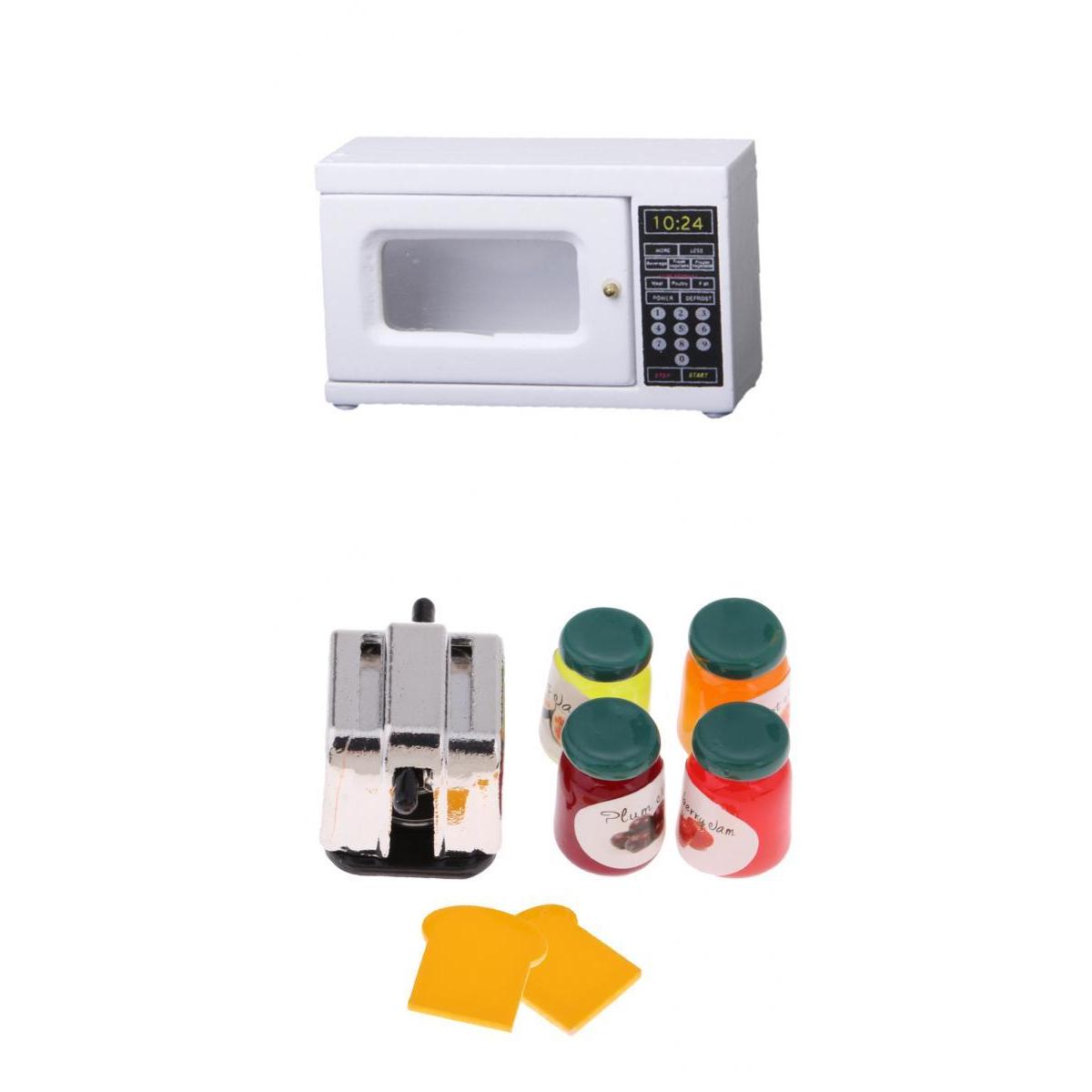 1/12 Dollhouse Miniature Kitchen Supplies Microwave & Bread Maker with Food