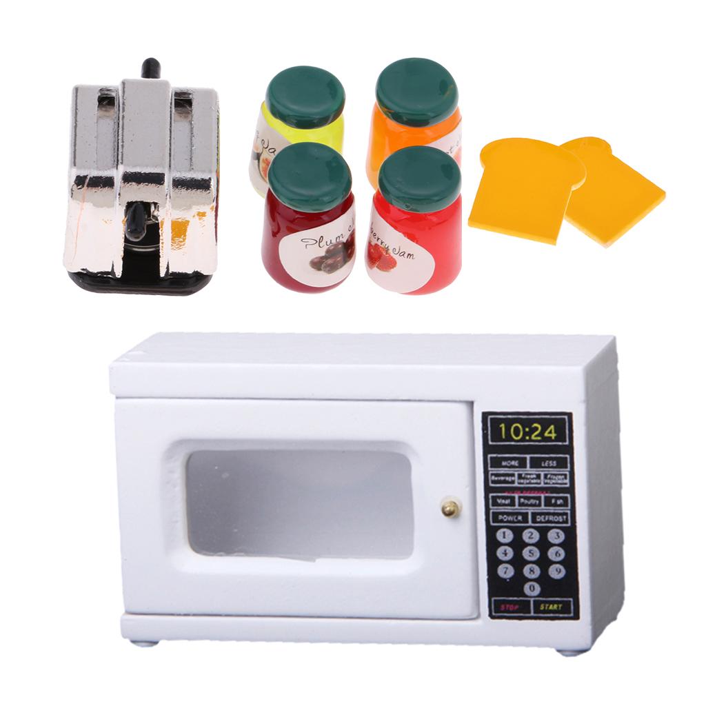 1/12 Dollhouse Miniature Kitchen Supplies Microwave & Bread Maker with Food