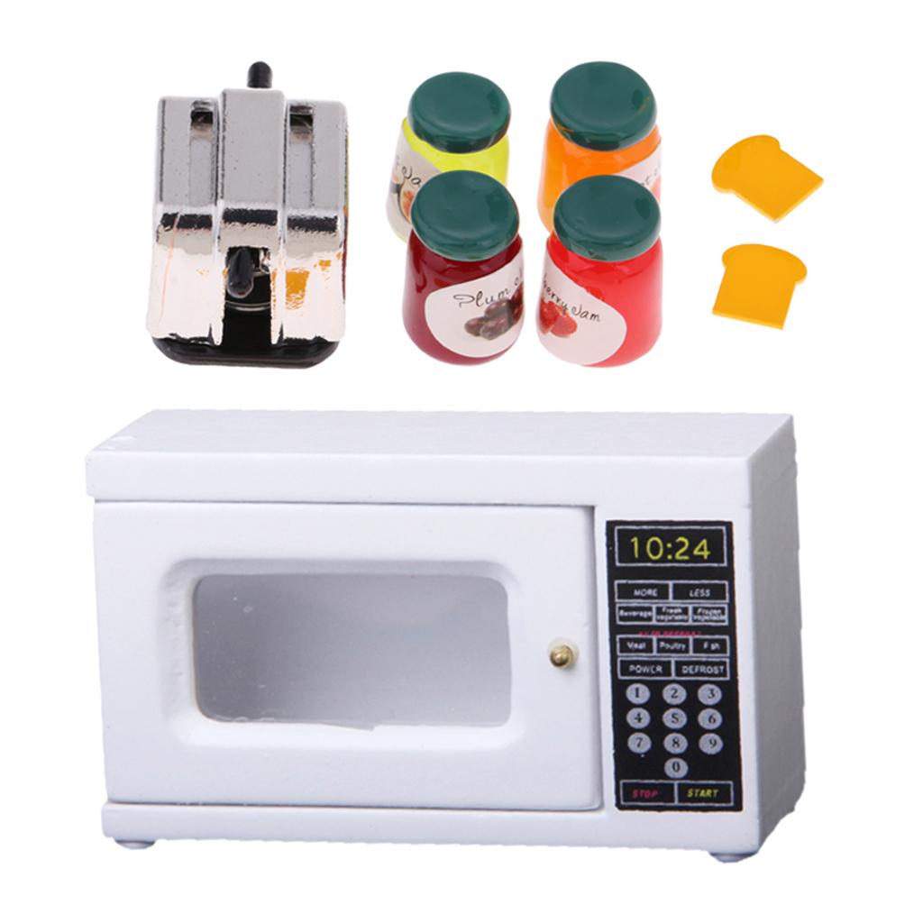 1/12 Dollhouse Miniature Kitchen Supplies Microwave & Bread Maker with Food