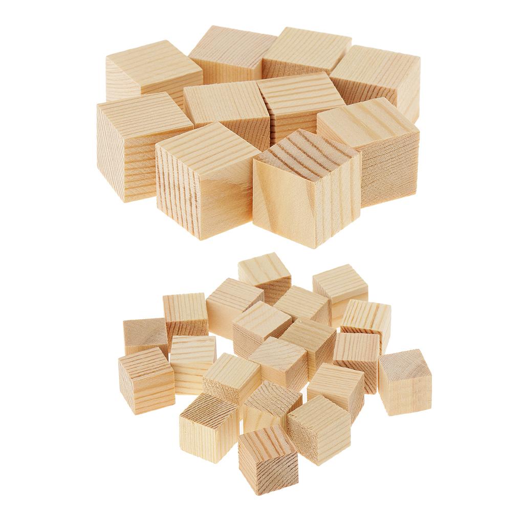 30 Pieces Unfinished Wood Cube Blocks Wooden Shapes for DIY Crafts 15mm 20mm