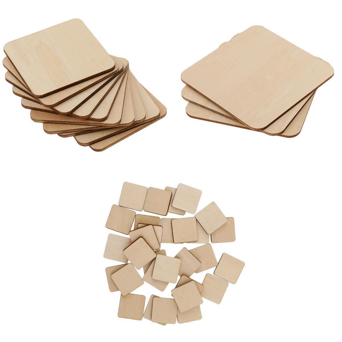 43 Pieces Square MDF Unfinished Wood Blank Plaque for DIY Craft 20/60/100mm