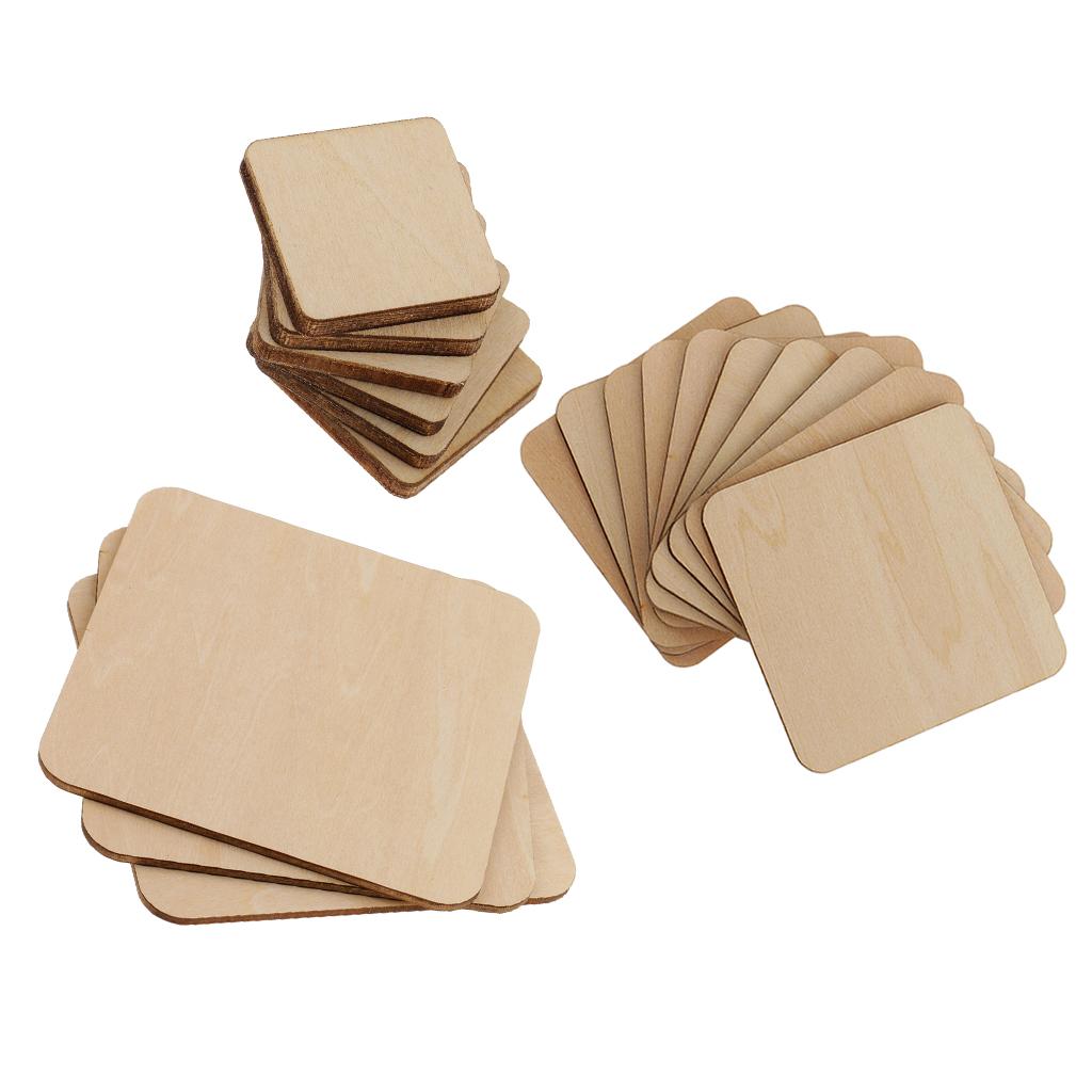 43 Pieces Square MDF Unfinished Wood Blank Plaque for DIY Craft 20/60/100mm