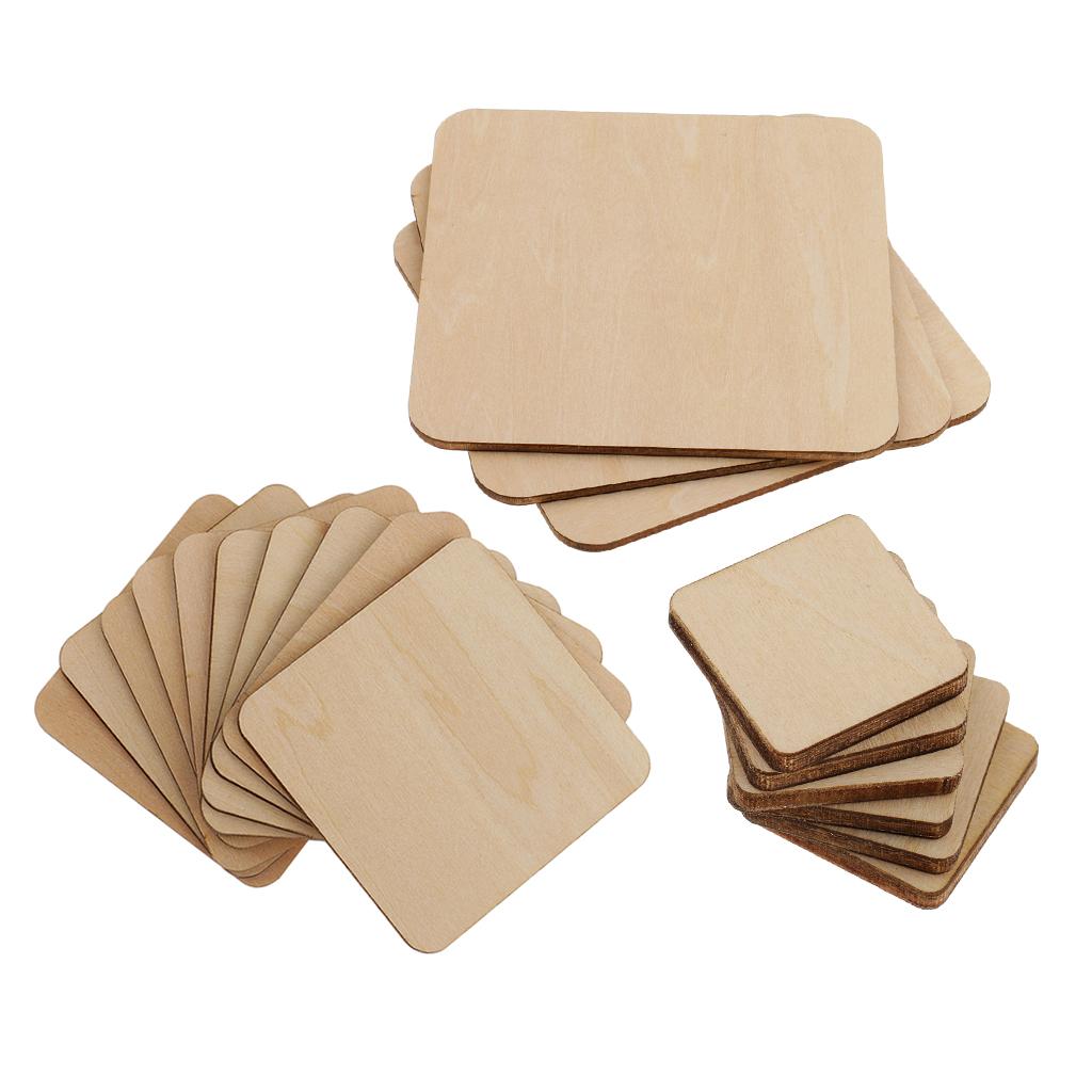 43 Pieces Square MDF Unfinished Wood Blank Plaque for DIY Craft 20/60/100mm
