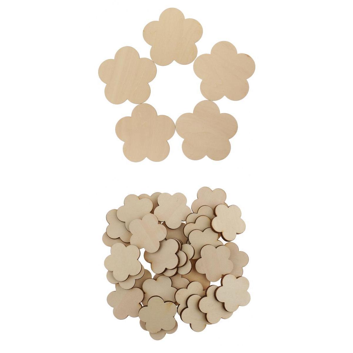 35 Pieces Flower Shape MDF Unfinished Wood Blank Plaque DIY Craft 100mm 30mm