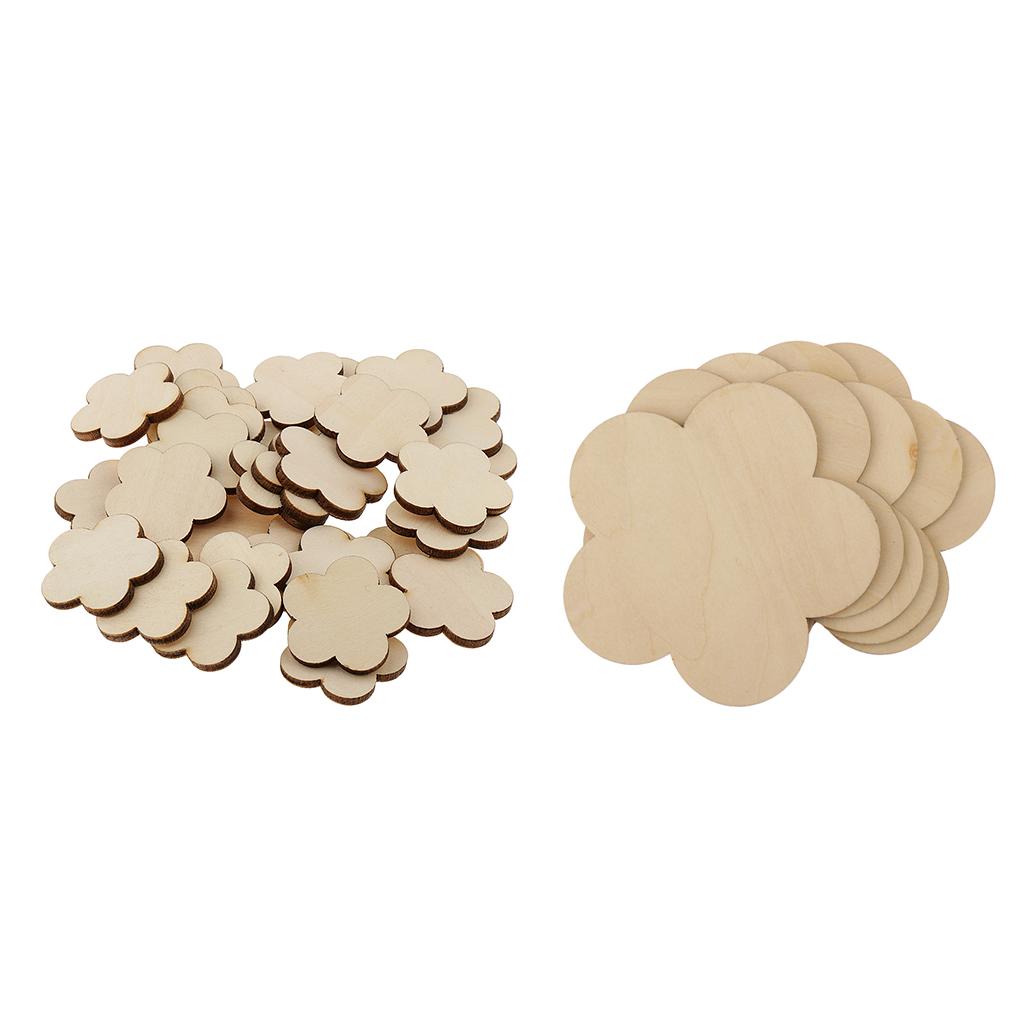 35 Pieces Flower Shape MDF Unfinished Wood Blank Plaque DIY Craft 100mm 30mm