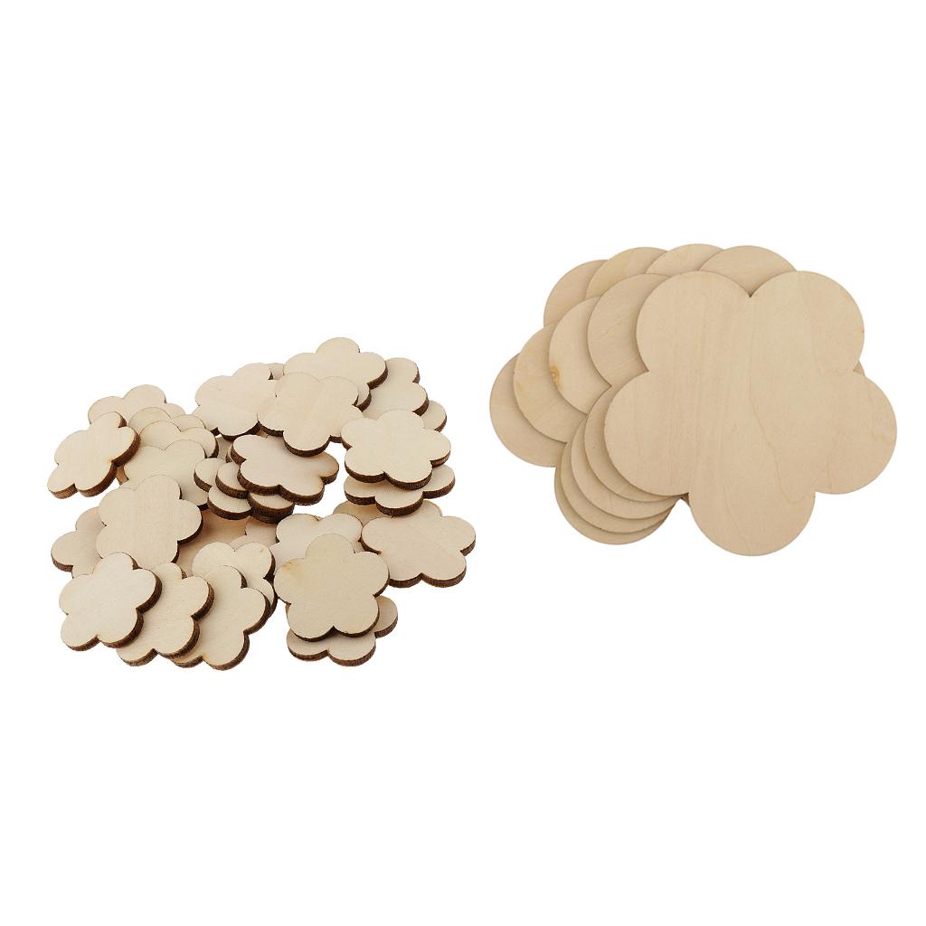 35 Pieces Flower Shape MDF Unfinished Wood Blank Plaque DIY Craft 100mm 30mm