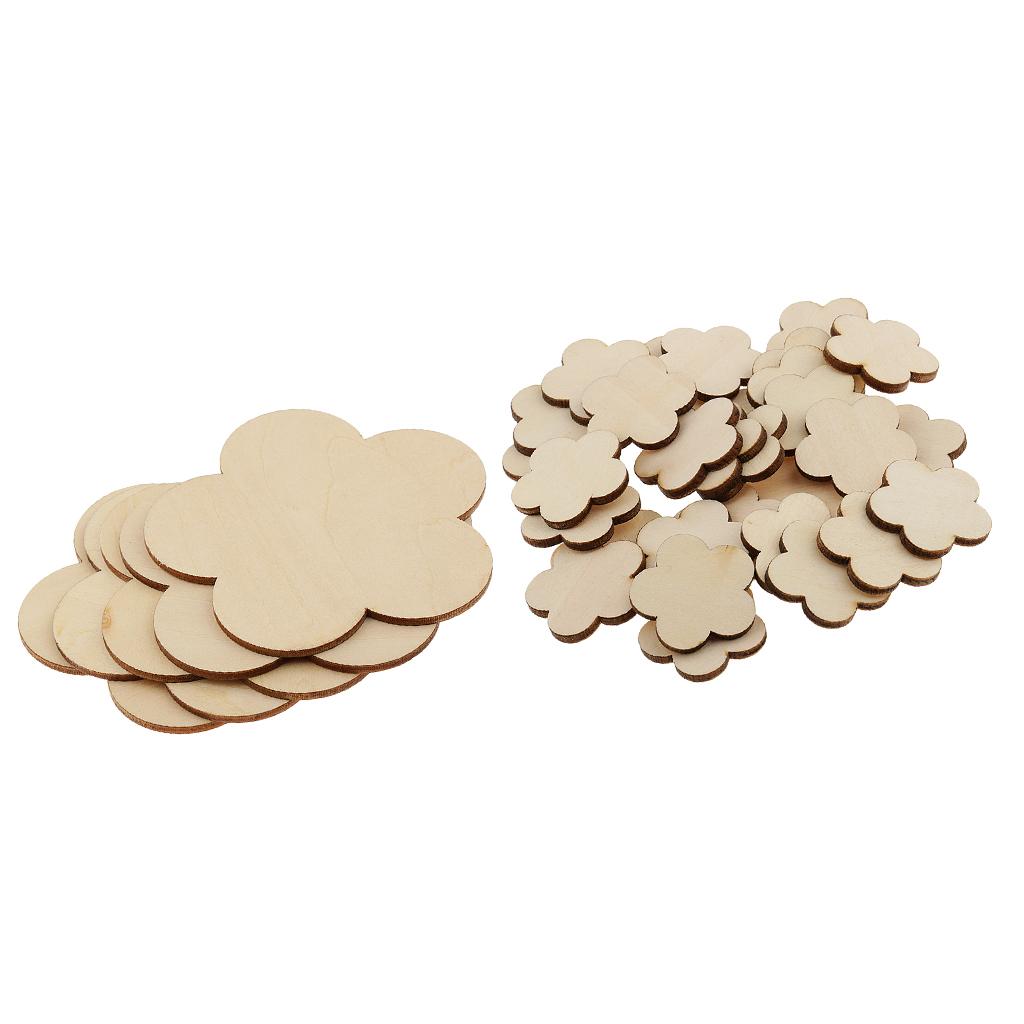 35 Pieces Flower Shape MDF Unfinished Wood Blank Plaque DIY Craft 100mm 30mm