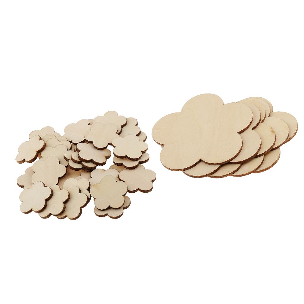 35 Pieces Flower Shape MDF Unfinished Wood Blank Plaque DIY Craft 100mm 30mm