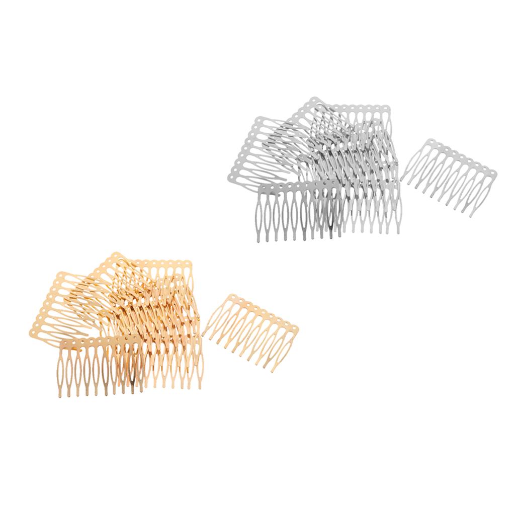 20 Pieces Blank Metal Hair Combs for Bridal Hair Accessories DIY Gold Silver