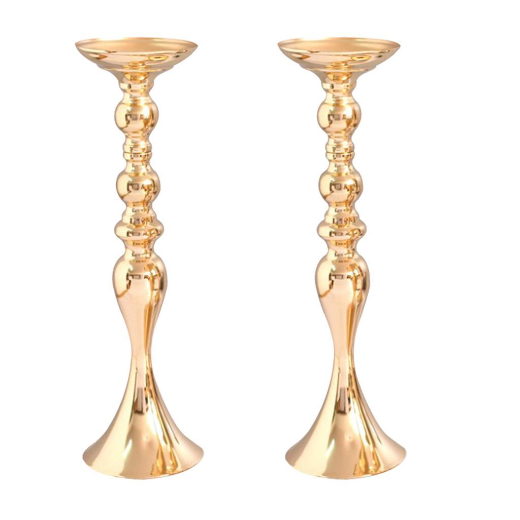 2pcs Long Stand Metal Candle Tea Light Holder Candlestick Flower Vase Gold-L