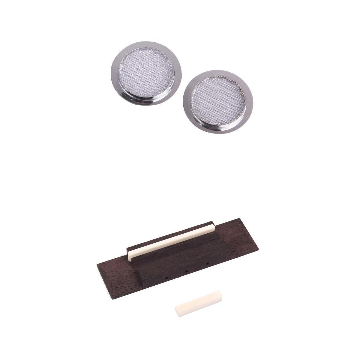 Chrome Guitar Sound Hole Inserts+Rosewood Bridge Saddle Nut for Guitar Parts