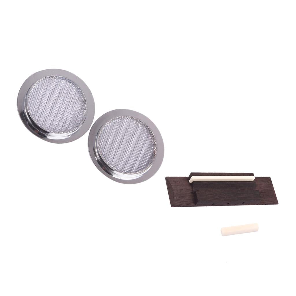 Chrome Guitar Sound Hole Inserts+Rosewood Bridge Saddle Nut for Guitar Parts