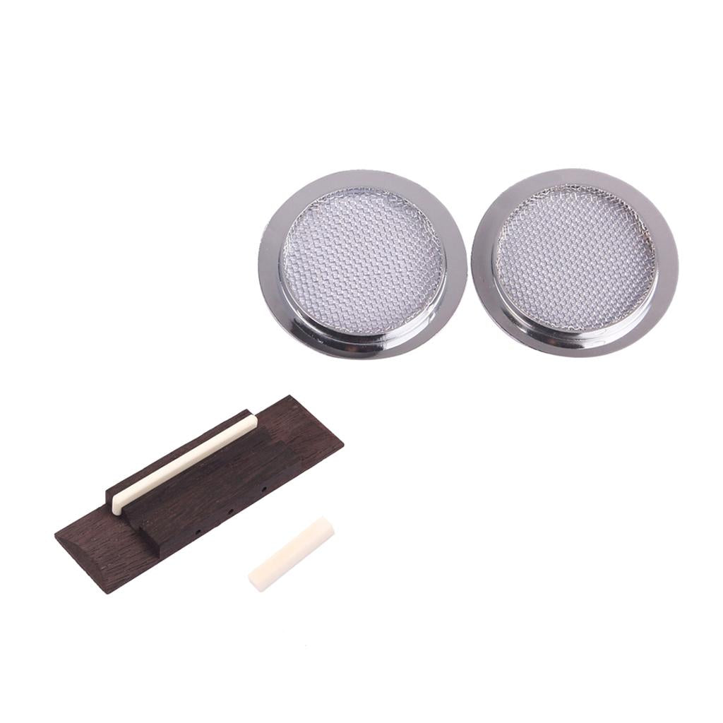 Chrome Guitar Sound Hole Inserts+Rosewood Bridge Saddle Nut for Guitar Parts