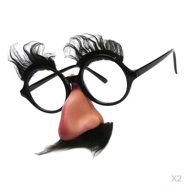 2 Pieces Funny Black Mustache Eyebrow Big Nose Unisex Costume Party Glasses
