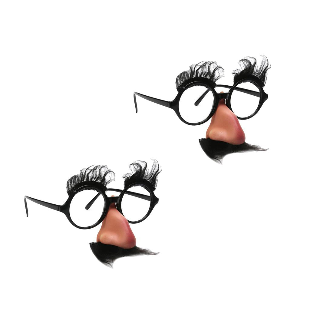 2 Pieces Funny Black Mustache Eyebrow Big Nose Unisex Costume Party Glasses