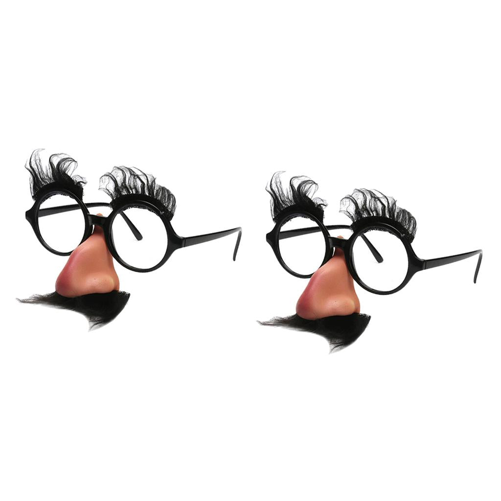 2 Pieces Funny Black Mustache Eyebrow Big Nose Unisex Costume Party Glasses