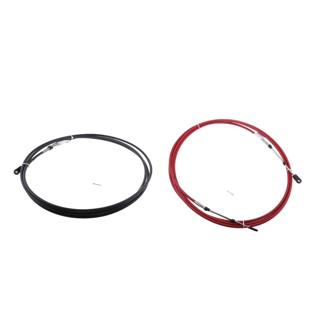 2Pcs 21Ft Throttle Shift Control Cable for Yamaha Outboard Red & Black