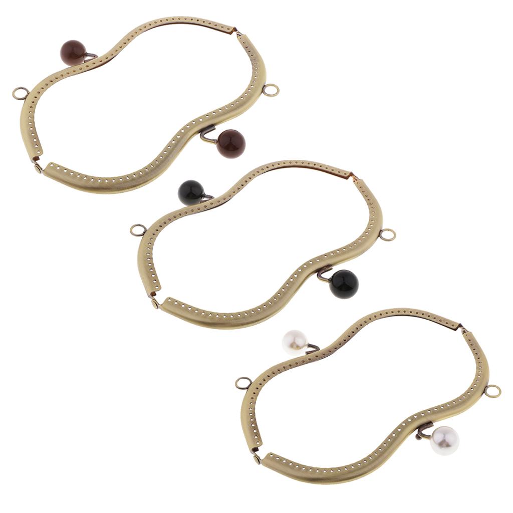 3Pcs Vintage Metal Purse Clutch Handle DIY Bag Craft Frame Kiss Clasp Lock