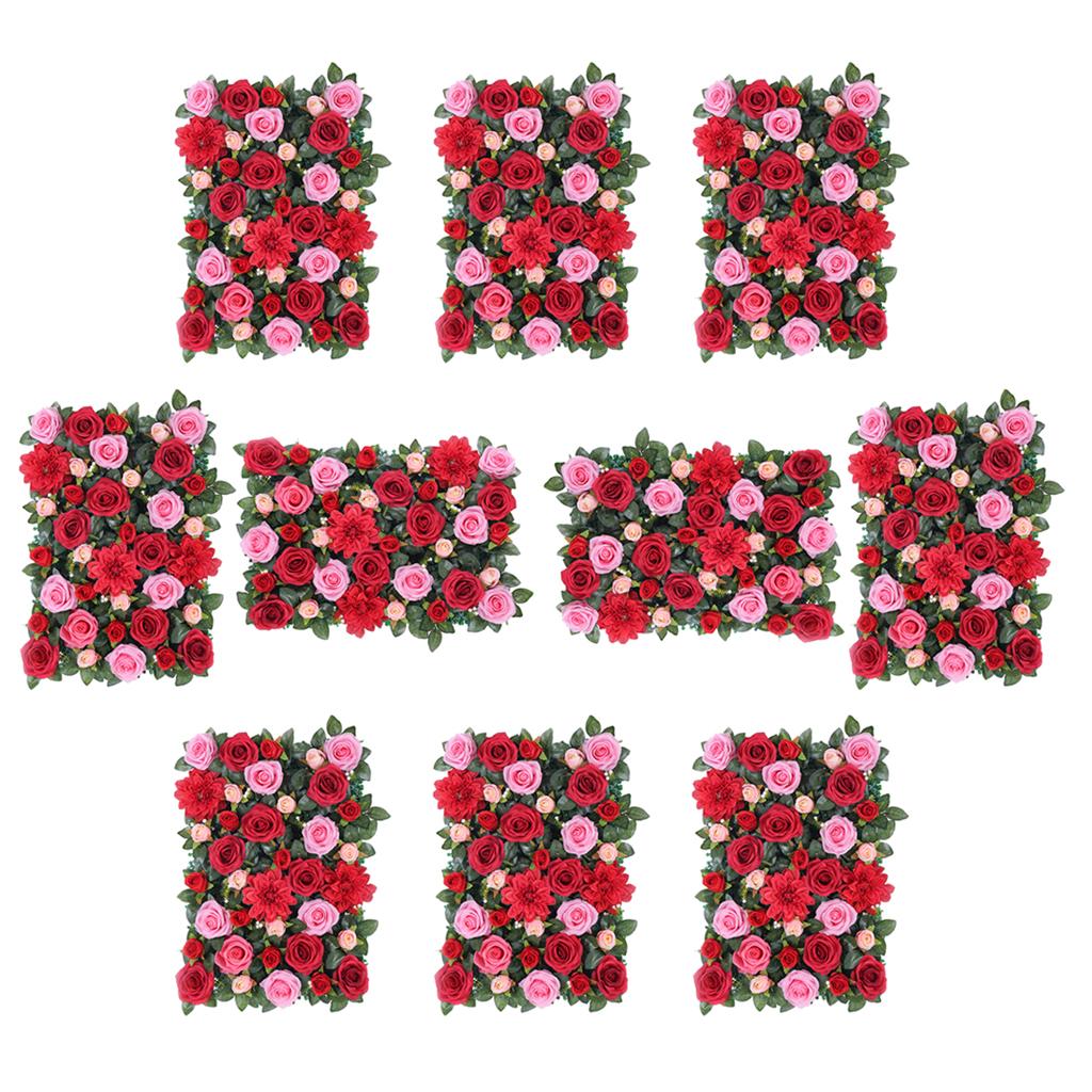 10Pcs Artificial Flower Wall Panels Wedding Venue Decor Red with Leaves