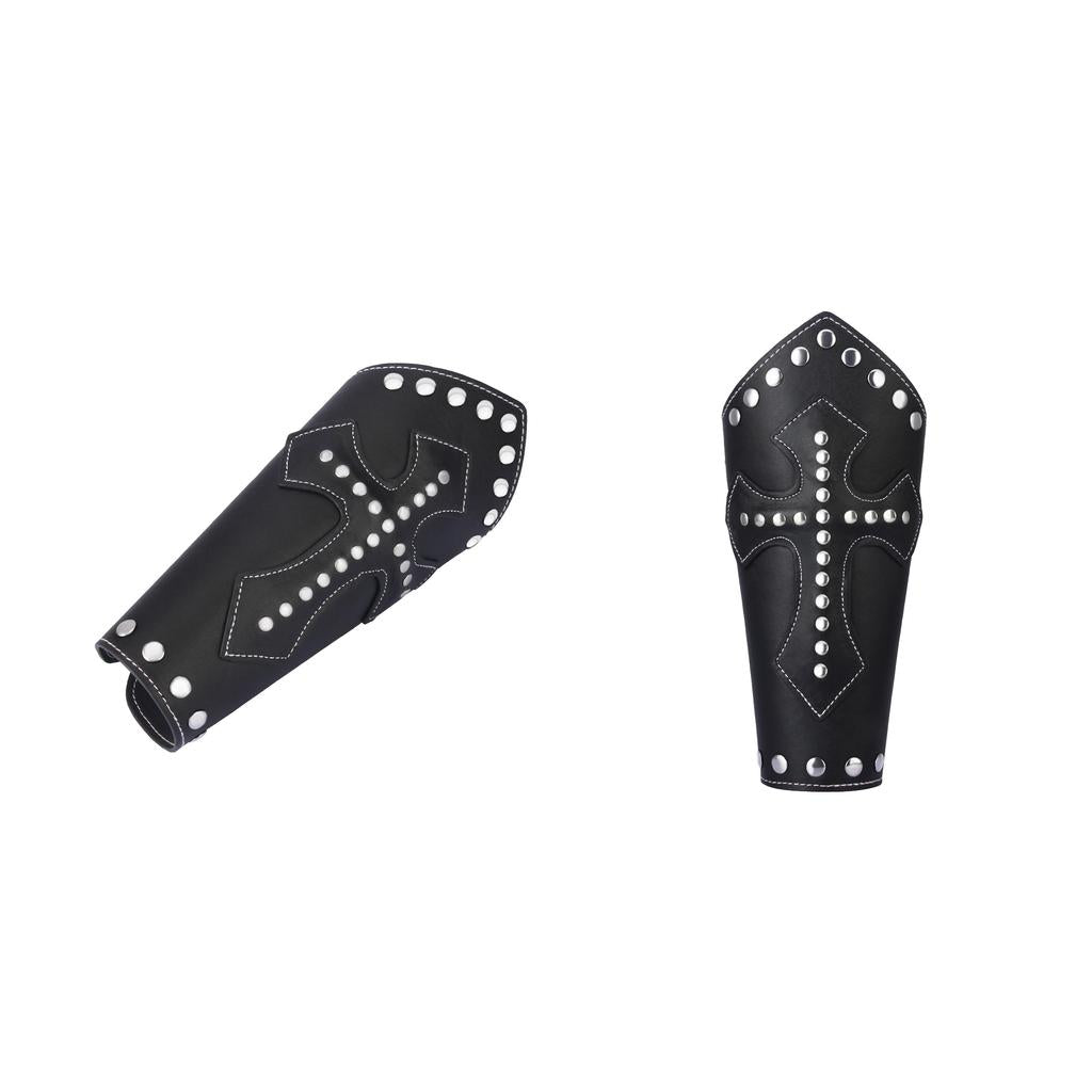 2x Black Medieval Cross Rivets Bandage Steampunk Gauntlet Bracelet Wristband