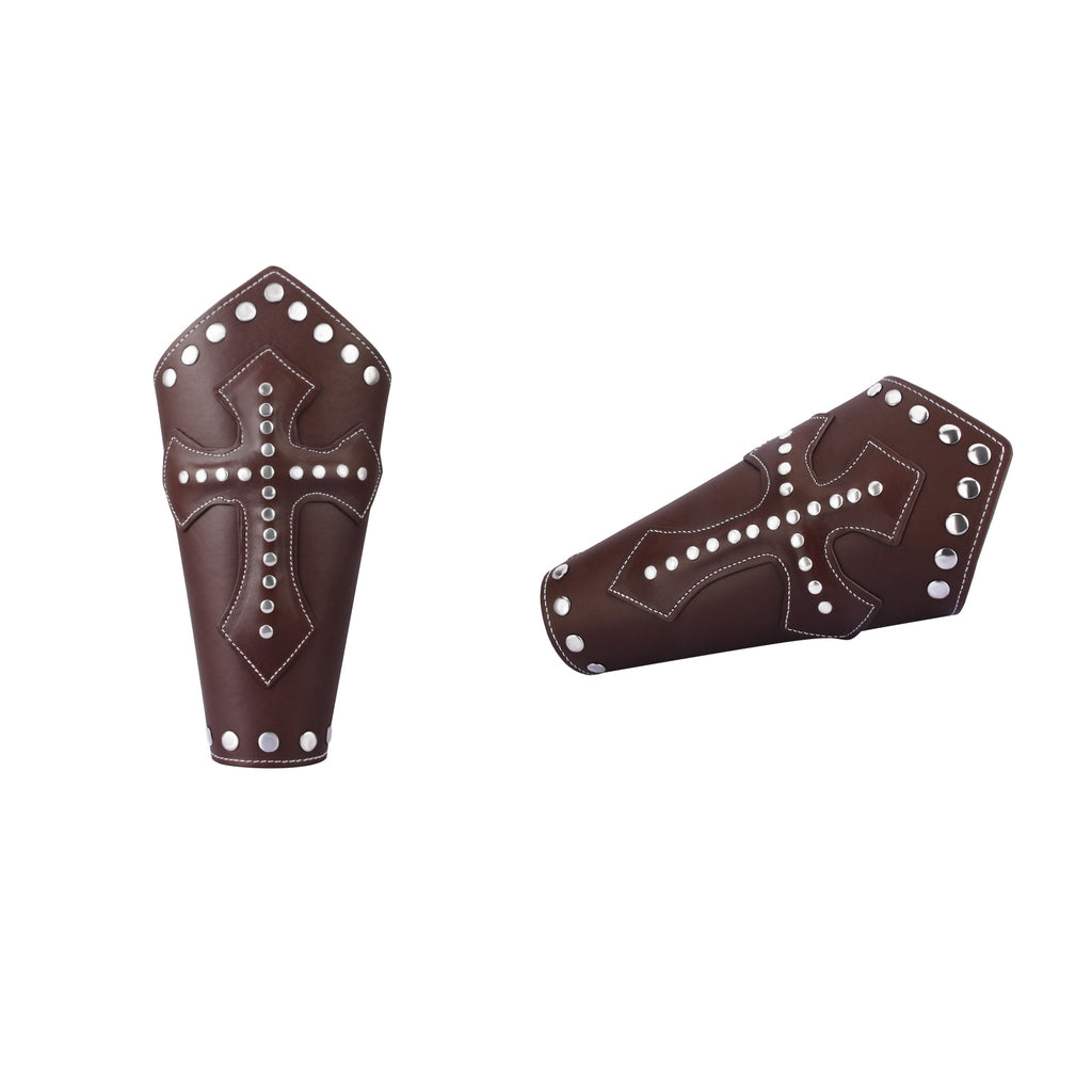2x Coffee Medieval Cross Rivet Bandage Steampunk Gauntlet Bracelet Wristband