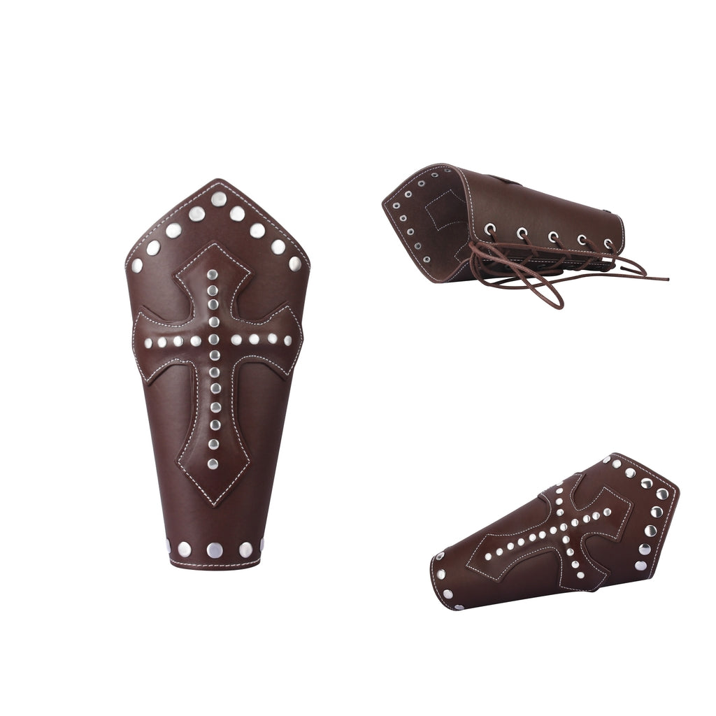 2x Coffee Medieval Cross Rivet Bandage Steampunk Gauntlet Bracelet Wristband