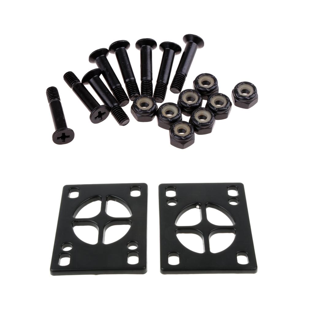 8x Skateboard Mounting Screws with 2x Riser Pad Longboard Hardware 25mm+3mm