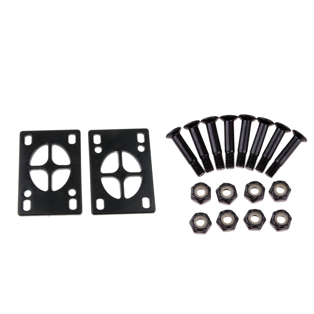 8x Skateboard Mounting Screws with 2x Riser Pad Longboard Hardware 25mm+3mm