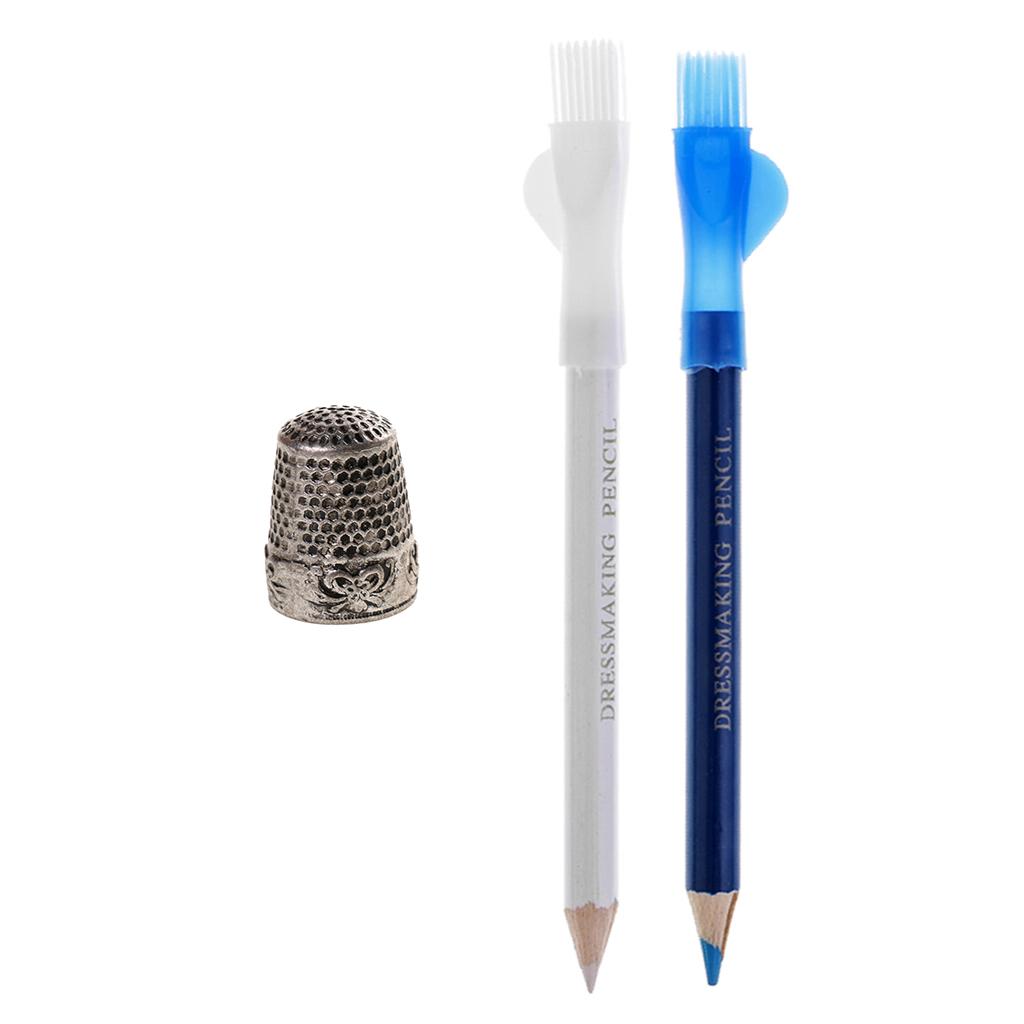 3Pcs Tailors Chalk Pencil Dressmaker Pen DIY Craft with Metal Sewing Thimble