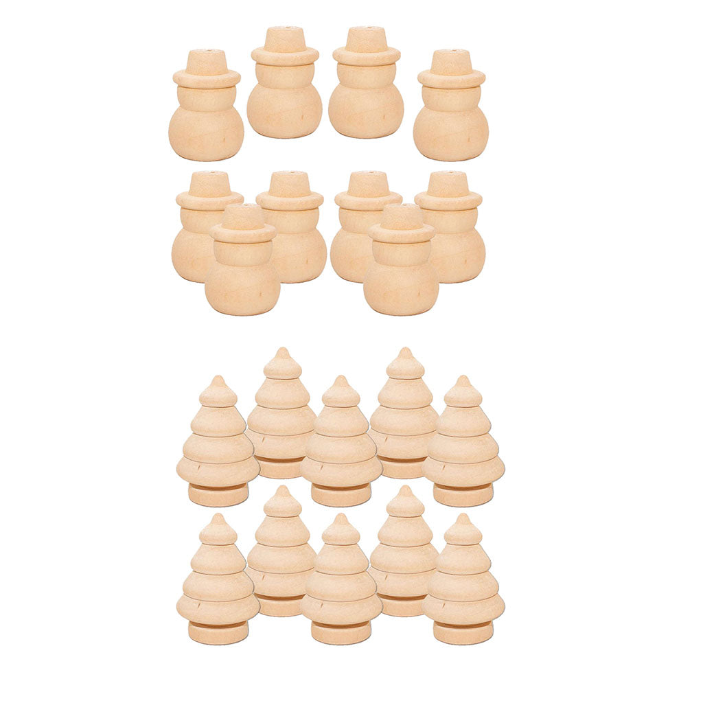 20 x Unfinished Wooden Doll Bodies Shape DIY Paint Art Crafts Tree & Snowman