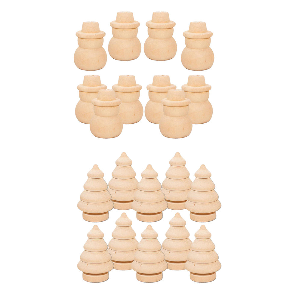20 x Unfinished Wooden Doll Bodies Shape DIY Paint Art Crafts Tree & Snowman