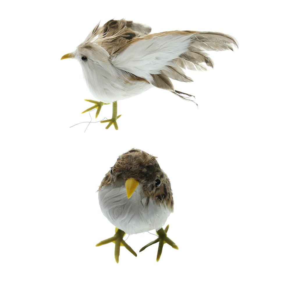2 x Artificial Bird Feathered Realistic Sparrow Home Garden Tree Decoration