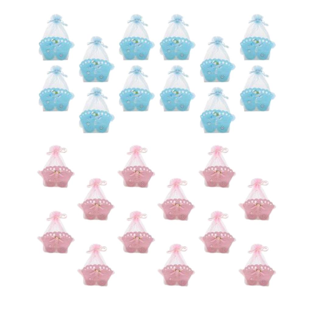 24 Pieces Baby Footprint Gift Box Girl Boy Baby Shower Candy Bags Pink+Blue