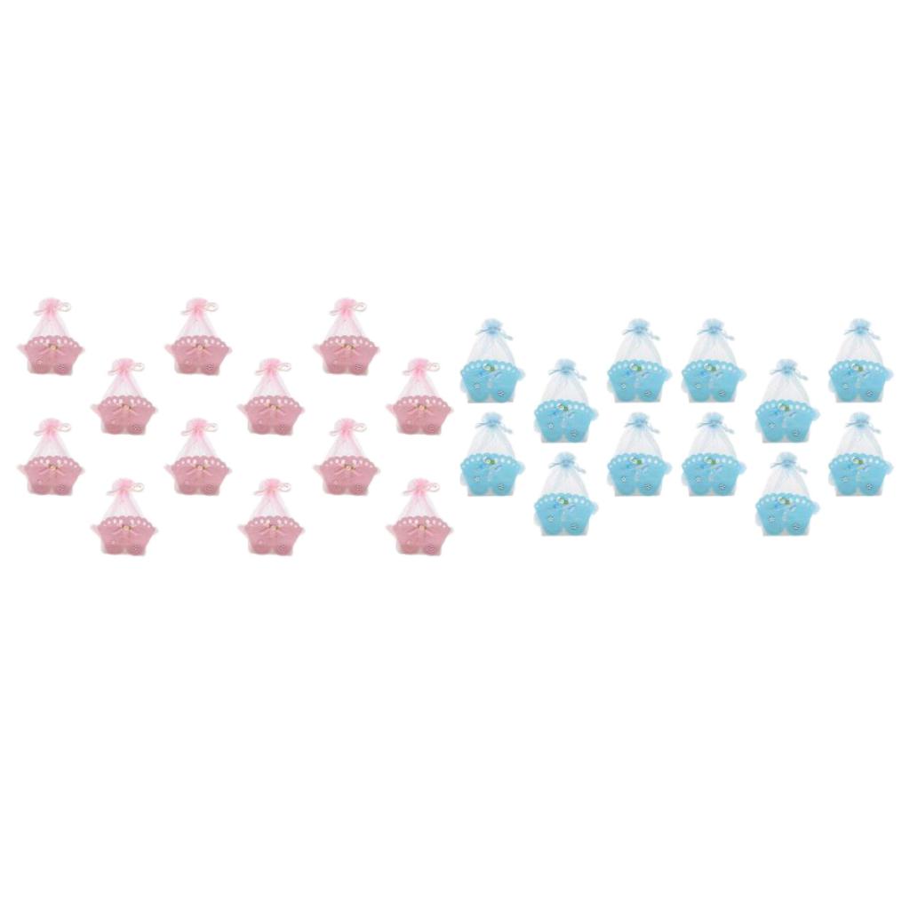 24 Pieces Baby Footprint Gift Box Girl Boy Baby Shower Candy Bags Pink+Blue