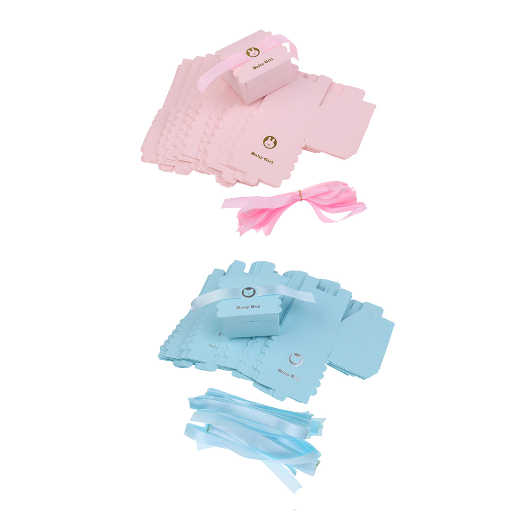 100 Pieces Baby Boy Girl Paper Sweet Candy Boxes Baby Shower Favor Pink+Blue
