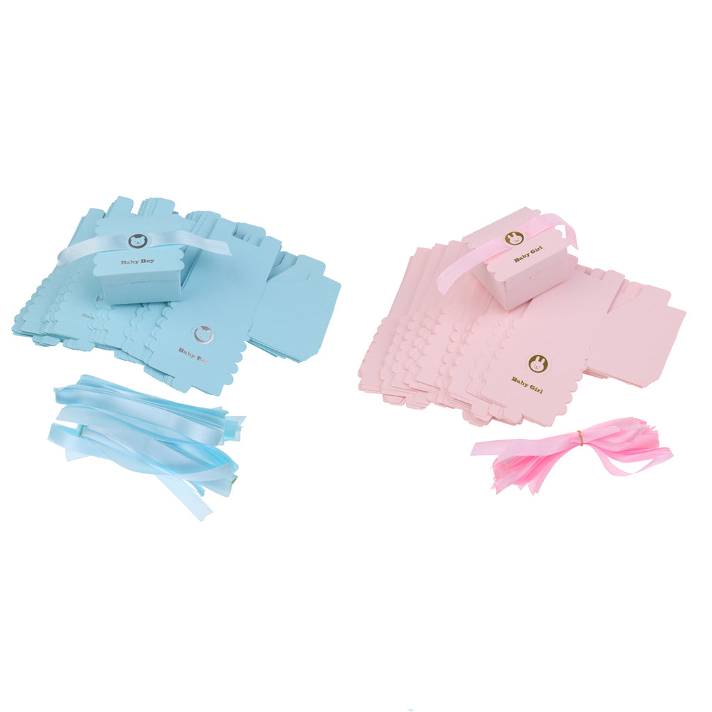 100 Pieces Baby Boy Girl Paper Sweet Candy Boxes Baby Shower Favor Pink+Blue