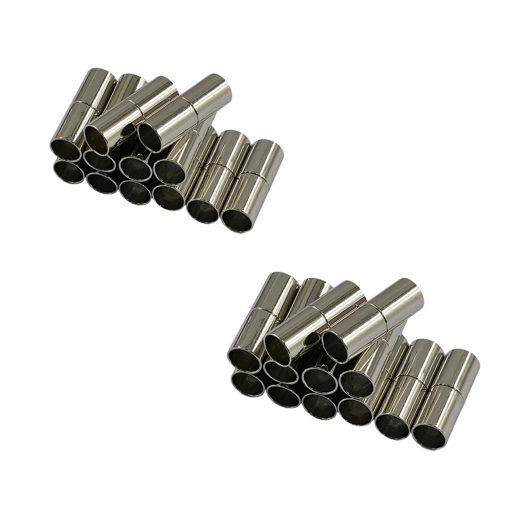 24x Silver and White 4/6mm Tube Barrel Magnetic Clasp Jewelry Making Finding