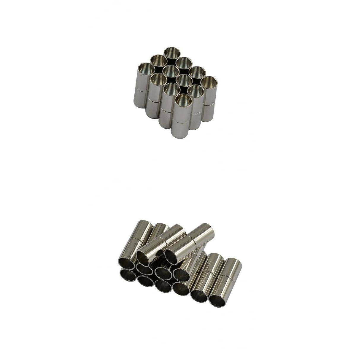 24x Silver and White 4/6mm Tube Barrel Magnetic Clasp Jewelry Making Finding