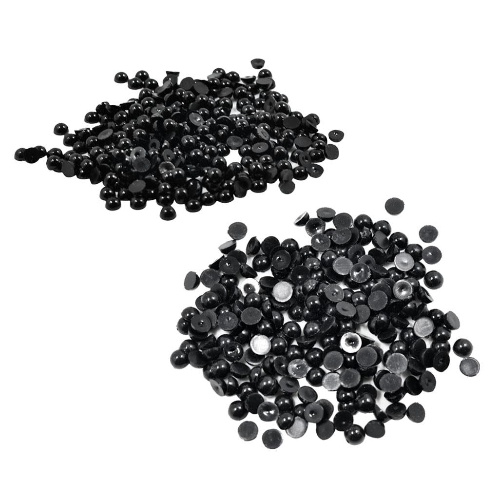 500x 4mm+6mm Black Half Pearl Beads Flat Back Cabochon for DIY Scrapbooking